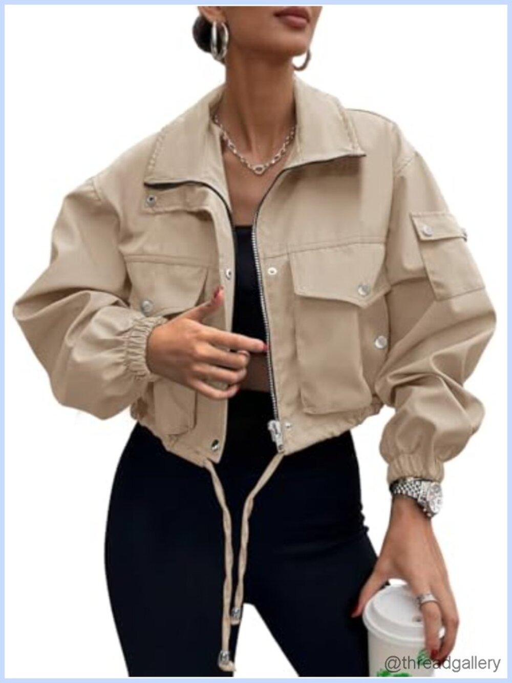 Women's Lightweight Cropped Bomber Jacket with Pockets
